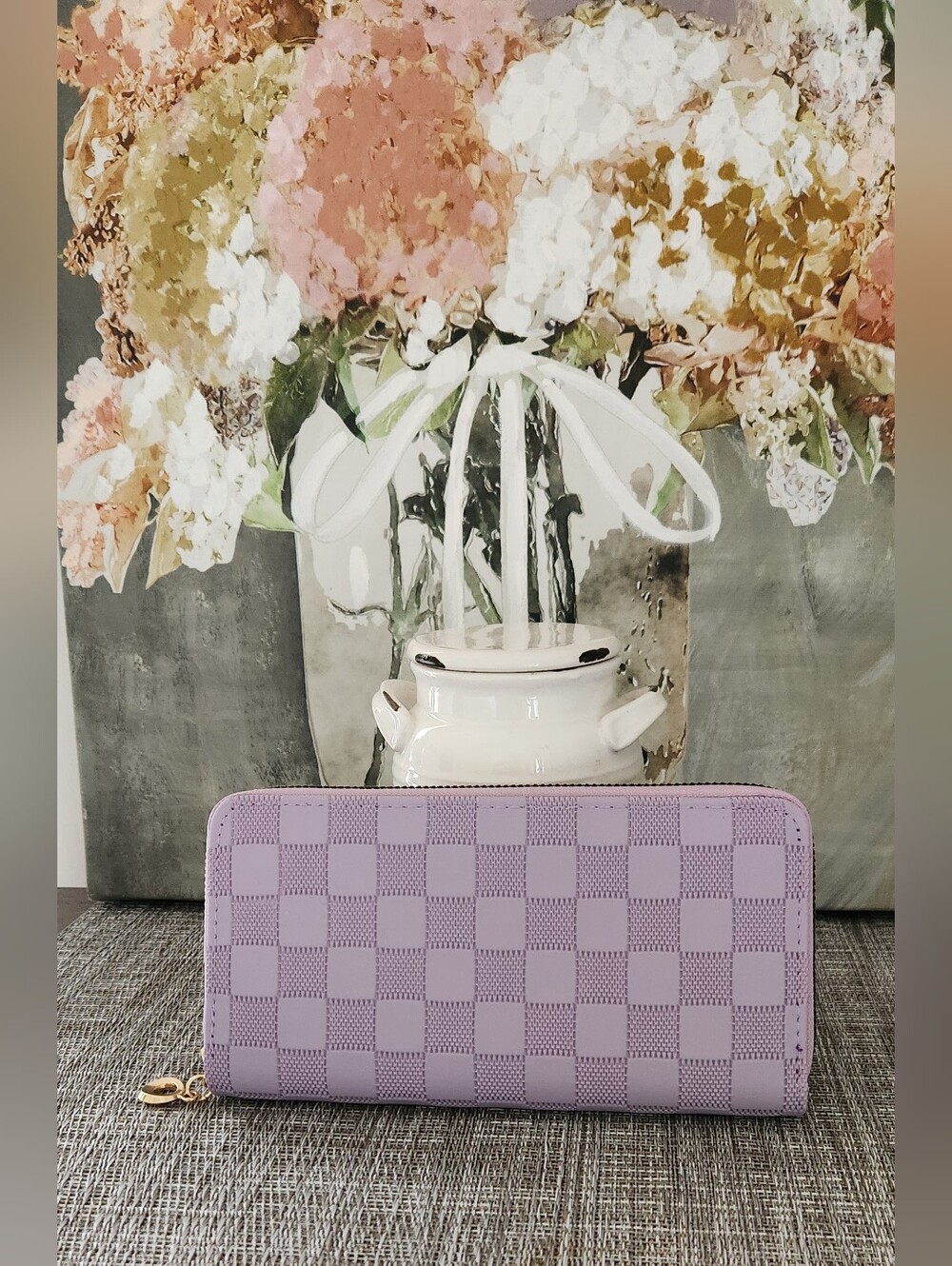 Zenana Outfitters Lavender Checkered Zip-Around Wallet